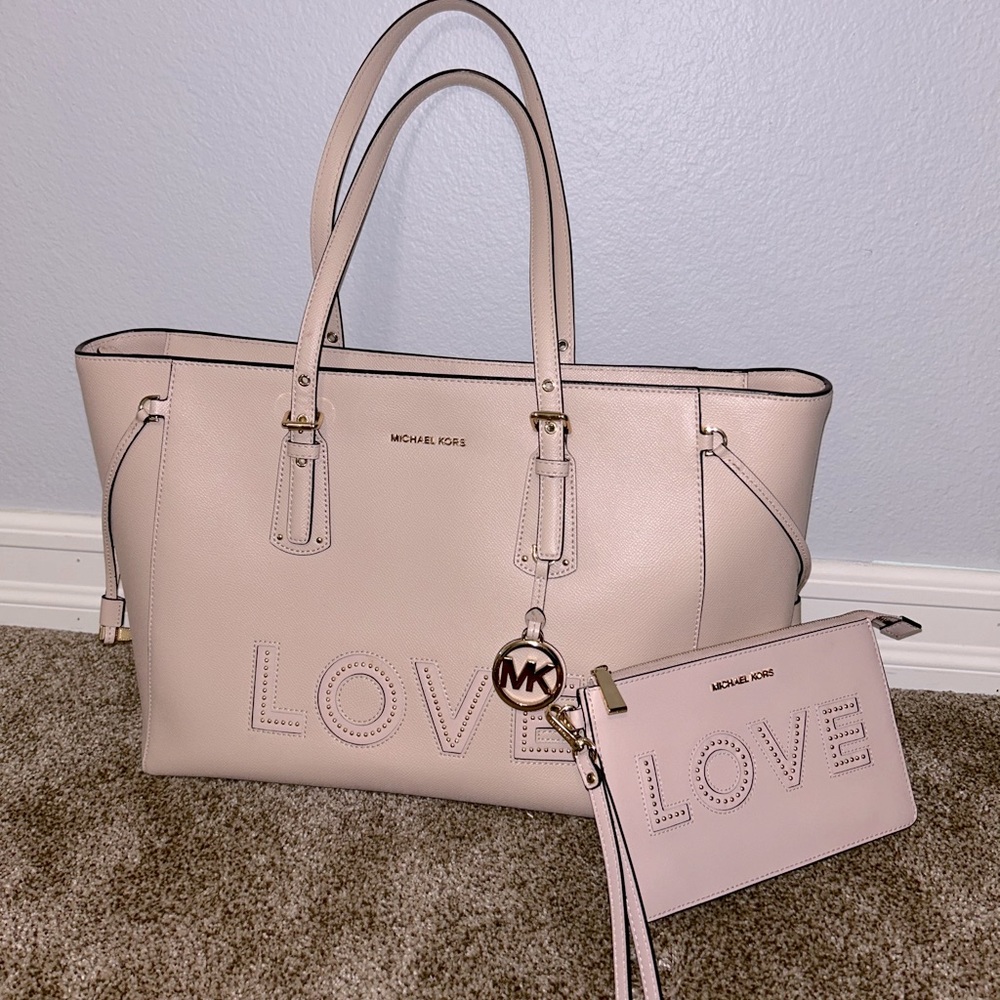 Michael Kors Limited Edition Leather Voyager Love Tote and Wristlet Wallet
